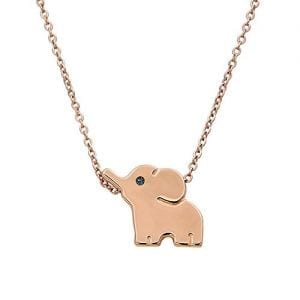 rose gold necklace with small elephant pendant with jewel for eye