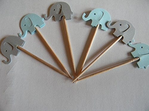 blue and grey elephant cupcake toppers
