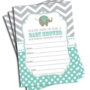 invitations with blue patterns and small elephant picture