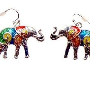 colorful enamel silver elephant earrings