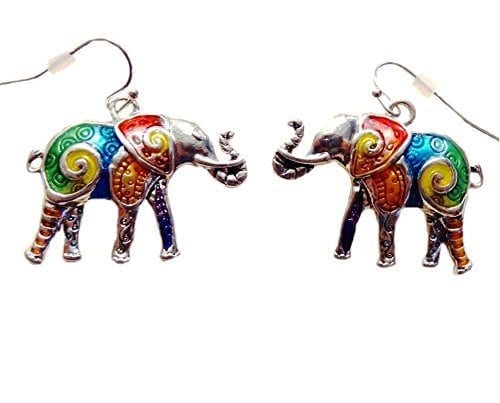 colorful enamel silver elephant earrings