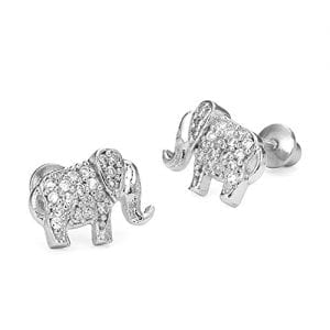 rhodium plated silver elephant earrings