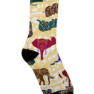 socks with indian elephant pattern and black heel and toe