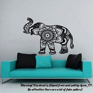 black and white flower patterned elephant wall sticker