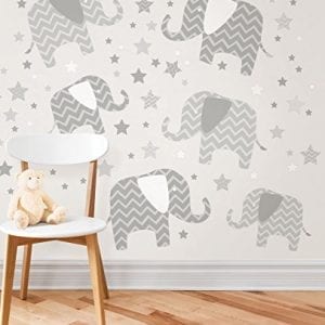 striped grey elephants with stars wall stickers
