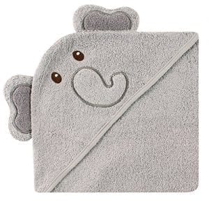 grey hooded towel with elephant face and ears