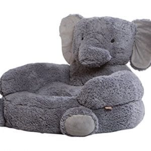 grey plush chair shaped like a hugging elephant