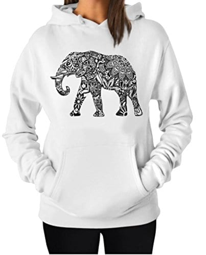 Womens-Casual-Fashion-Graphic-Elephant-Black-Hoodie-Hooded-Sweater ...
