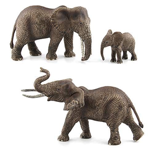 Simulated Wild Animals Model Realistic Plastic Safari Animal Action Figure  for Animal Collection (Elephant Family)